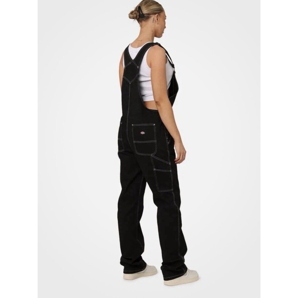 Dickies Women’s Black Contrast Stitch Carpenter Bib Overalls Cotton Medium - Picture 2 of 10